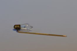 An unusual miniature stick pin mounted with glass lamp bulb. Est. £30 - £40.