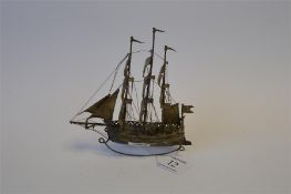 A Continental model of a galleon. Approx 95 grams. Est. £30 - £40.