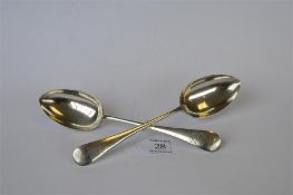 A pair of heavy OE pattern tablespoons with initalled terminals. Sheffield 1899. By JD & S.