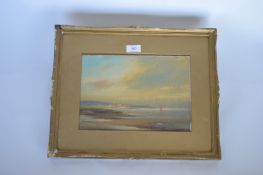 JOHN SHAPLAND - View of Exmouth from the Exe estuary with boats and seagulls. 36cm x 25cms. Est. £50