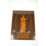 An attractive wooden panel inlaid with lady with floral dress. Est. £40 - £50.