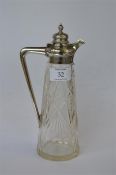 An attractive hobnail cut claret jug with embossed cover and hinged lid. Sheffield 1872. By H & W.
