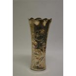 A stylish Art Nouveau spill vase with wavy rim and flower decoration. Birmingham 1903. By H&M.