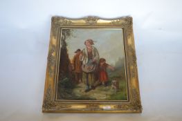 G W  BRAGG  - A figure of mother with children and dog under tree. 59cms x 49cms. Est. £240 - £260.