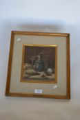 ARNAUD SCHAEPKEN - Still life of a vase and pipes in gilt mounted frame. 25cms x 21cms. Est. £