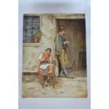 An attractive German porcelain panel of figures smoking in doorway, signed A. Yearside 1877. Est. £