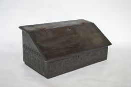 A good Antique oak stationery box with carved decoration dated 1629. Est. £150 - £200.