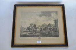 Engraving of military battle scene entitled "La Fontaine de Venus". Est. £20 - £30.