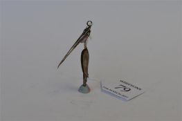 An unusual small toothpick in the form of a stork. Est. £15 - £20.
