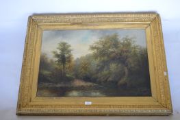 G H JENKINS - An attractive river scene with overhanging trees. Signed and dated 1801. 59cms x