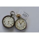 Two silver open face pocket watches with white enamel dials. Est. £40 - £50.