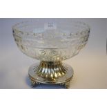 A good quality glass mounted pedestal fruit bowl with cut glass body, crimped rim on silver