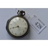 A silver pair cased pocket watch with white enamel dial. Est. £130 - £150.