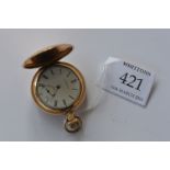 A lady's gold plated full hinter pockeet watch. By Waltham. Est. £40 - £50.