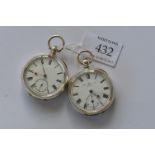 Two heavy silver open face pocket watches with white enamel dials. Est. £60 - £70.