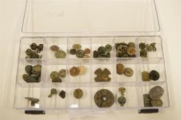 A container of approximately sixty Roman, Tudric, and other 17th Century buttons of various dates