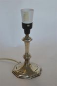 A single panelled candlestick with cut corners, converted with a light fitting. Sheffield 1926. By