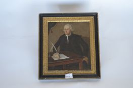 Portrait of gent with quill. 25cms x 21cms. Est. £150 - £180.
