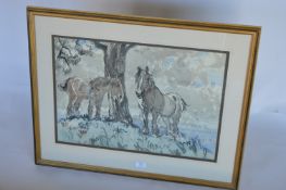 ARTHUR HENRY KNIGHTON HAMMOND - Another similar with horses under tree. 54cms x 77cms. Est. £