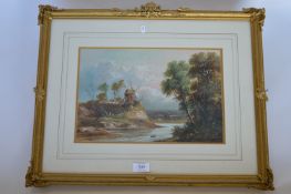 ENGLISH SCHOOL - Figures by a windmill in attractive gilt frame. 44cms x 29cms. Est. £200 - £250.