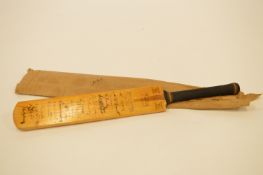 A miniature signed West Indies cricket bat dated 1939. Est. £50 - £60.