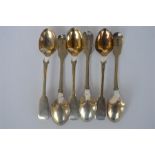 A set of six fiddle pattern egg spoons. Newcastle 1857. By TW. Approx 100 grams. Est. £80 - £100.