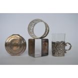 A circular pierced napkin ring together with a Continental box, spirit cup etc. Est. £20 - £30.