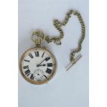 A large chrome Goliath pocket watch on matching graduated Albert. Est. £30 - £40.