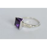 A good quality amethyst and diamond seven stone ring in white gold claw mount. Est. £330 - £360