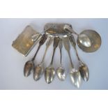 A bag containing various scrap and other silver including spoons, compact etc. Approx 280 grams.
