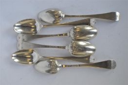 A good set of six Georgian silver picture back spoons. By John Lampfert. Approx. 79 grams. Est. £200