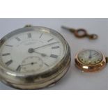 A gent's silver open face pocket watch together with a small wristwatch. Est. £40 - £50.