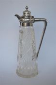 A good quality hobnail cut claret jug with embossed cover and hinged lid. Sheffield 1872. By HW.