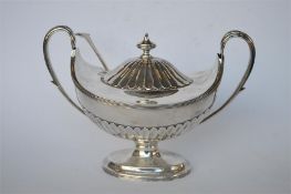 A good quality Adams style tureen and cover with lift off cover with reeded border on pedestal base.