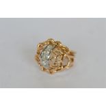 A heavy rose gold French modernistic ring mounted with five old cut diamonds. Approx. 13.3 grams.