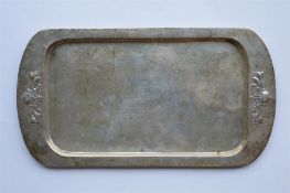 A heavy silver stylish rectangular Liberty & Co tray with floral handles. Birmingham 1906. Approx