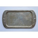 A heavy silver stylish rectangular Liberty & Co tray with floral handles. Birmingham 1906. Approx