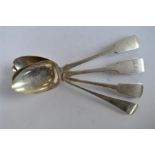 A group of four various serving spoons. Approx. 265 grams. Est. £30 - £40.
