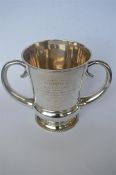 A good heavy stylish silver two handled trophy cup. London 1903. By Elkington & Co. Approx. 760