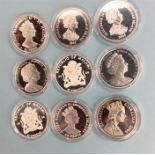 A group of nine proof coins. Est. £20 - £30.
