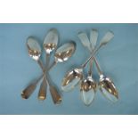 A heavy set of three fiddle pattern table spoons. London 1848. By JW, together with a set of three