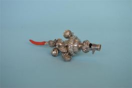 A good Antique rattle / whistle with coral teether. Birmingham. By GU. Approx. 70 grams. Est. £300 -