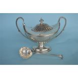 A heavy Adams' style tureen and cover, with lift off cover, matching spoon. Sheffield 1899. By