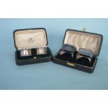 A boxed pair of bright cut napkin rings. Birmingham. By HT. Together with a pair of heavy Art Deco
