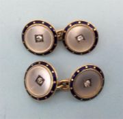 A pair of attractive enamel, MOP and diamond circular cufflinks in yellow 18ct gold. Est. £250 - £