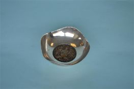 A stylish bonbon dish inset with crested copper coin. Birmingham modern. By M&W. Approx. 160 grams.