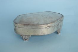 A heavy large jewellery box with scroll decoration and beaded rim. Approx 1070 grams. Birmingham
