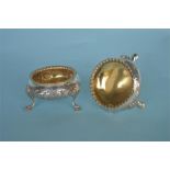 A pair of good quality embossed salts with hoof feet and gadroon rim. London 1855. By H&H. Approx.