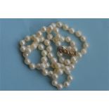 A string of cultured pearl beads with attractive clasp. Est. £20 - £30.