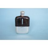 A good quality crocodile skin hip flask with hinged top and glass body. Sheffield 1891. By William